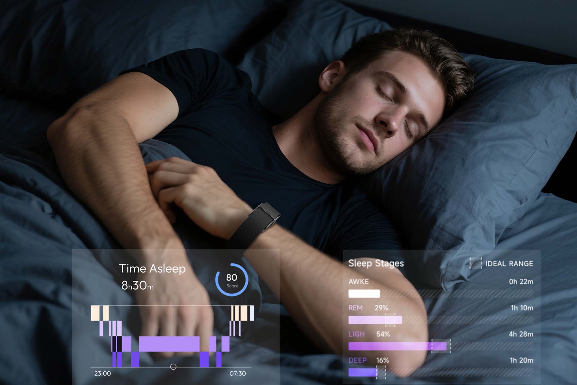 Brățară inteligentă cu AI, fără ecran – stres, somn, puls, tensiune, variabilitate ritm cardiac, oxigen, vârstă reală a corpului, activitate, pași, ciclu menstrual