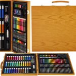 Set de pictura si desen pentru copii, 150 de piese, trusa lemn maro - imagine 9