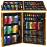 Set de pictura si desen pentru copii, 150 de piese, trusa lemn maro - imagine 10