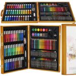 Set de pictura si desen pentru copii, 150 de piese, trusa lemn maro - imagine 11