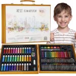 Set de pictura si desen pentru copii, 150 de piese, trusa lemn maro - imagine 12