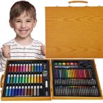 Set de pictura si desen pentru copii, 150 de piese, trusa lemn maro - imagine 13