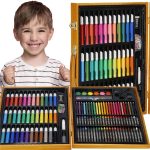 Set de pictura si desen pentru copii, 150 de piese, trusa lemn maro - imagine 15