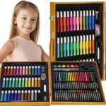 Set de pictura si desen pentru copii, 150 de piese, trusa lemn maro - imagine 16
