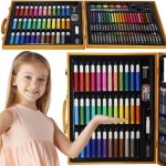 Set de pictura si desen pentru copii, 150 de piese, trusa lemn maro - imagine 17