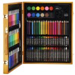 Set de pictura si desen pentru copii, 150 de piese, trusa lemn maro - imagine 2