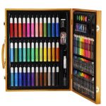 Set de pictura si desen pentru copii, 150 de piese, trusa lemn maro - imagine 3