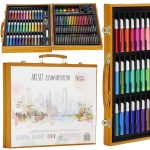 Set de pictura si desen pentru copii, 150 de piese, trusa lemn maro - imagine 7