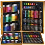 Set de pictura si desen pentru copii, 150 de piese, trusa lemn maro - imagine 8