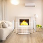 Bariera de protectie pentru copii, 318x75 cm, alba – 5 panouri, poarta cu blocare, montaj pe perete - imagine 2