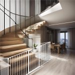 Bariera de protectie pentru copii, 318x75 cm, alba – 5 panouri, poarta cu blocare, montaj pe perete - imagine 4