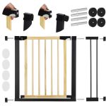 Poarta de siguranta Safety Gate pentru scari, ajustabila, din lemn cu structura otel, 89-96cm, negru maro