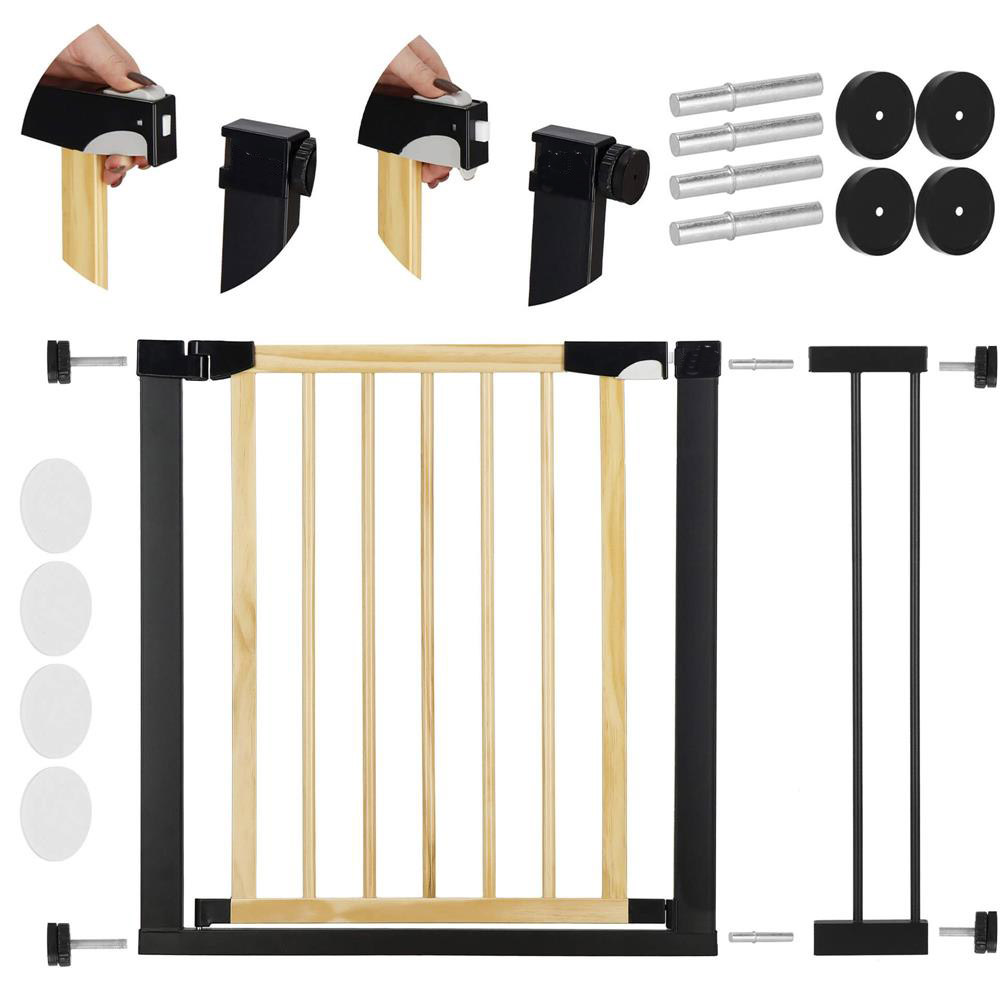 03-41.jpg Poarta de siguranta Safety Gate pentru scari, ajustabila, din lemn cu structura otel, 89-96cm, negru maro - imagine 1
