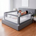 Bariera de siguranta pentru pat, protectie copii, 158 cm, reglabila pe inaltime 75-95 cm, gri