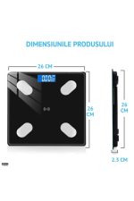 Cântar inteligent de baie, Digital, cu Bluetooth, Capacitate 180 kg – Negru Elegant - imagine 2