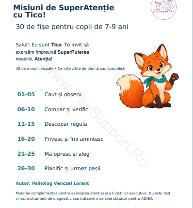 Misiuni de atenție cu Tico – 30 de fișe pentru copii de 7–9 ani | PDF
